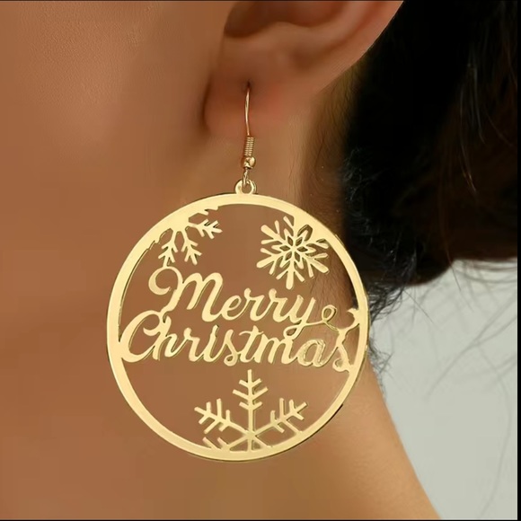 Gold Merry Christmas Earrings - Picture 7 of 7